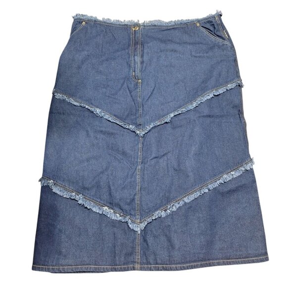 Starwear Redefined Denim Skirt Fringe Jean Long Womens Plus Size 26 Hippie Midi - Picture 1 of 8
